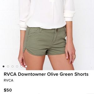 RVCA olive green shortie shorts; Very lightly worn